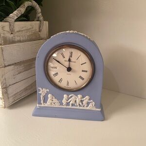 Wedgwood Portland Blue Jasperware Dome Mantel Clock with Cherubs Roman Numerals